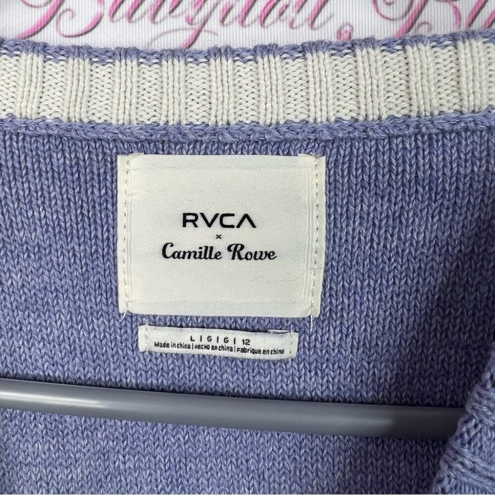 RVCA Camille Rowe knit top sleeved lilac blue Lavender Knit Top white cream - Picture 5 of 6
